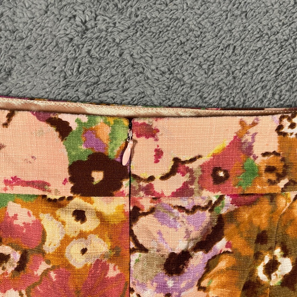 J.Crew Mini Pencil Skirt Womens 6 Pink Brown Floral Lined Stretch Retro Back Zip - Picture 4 of 7